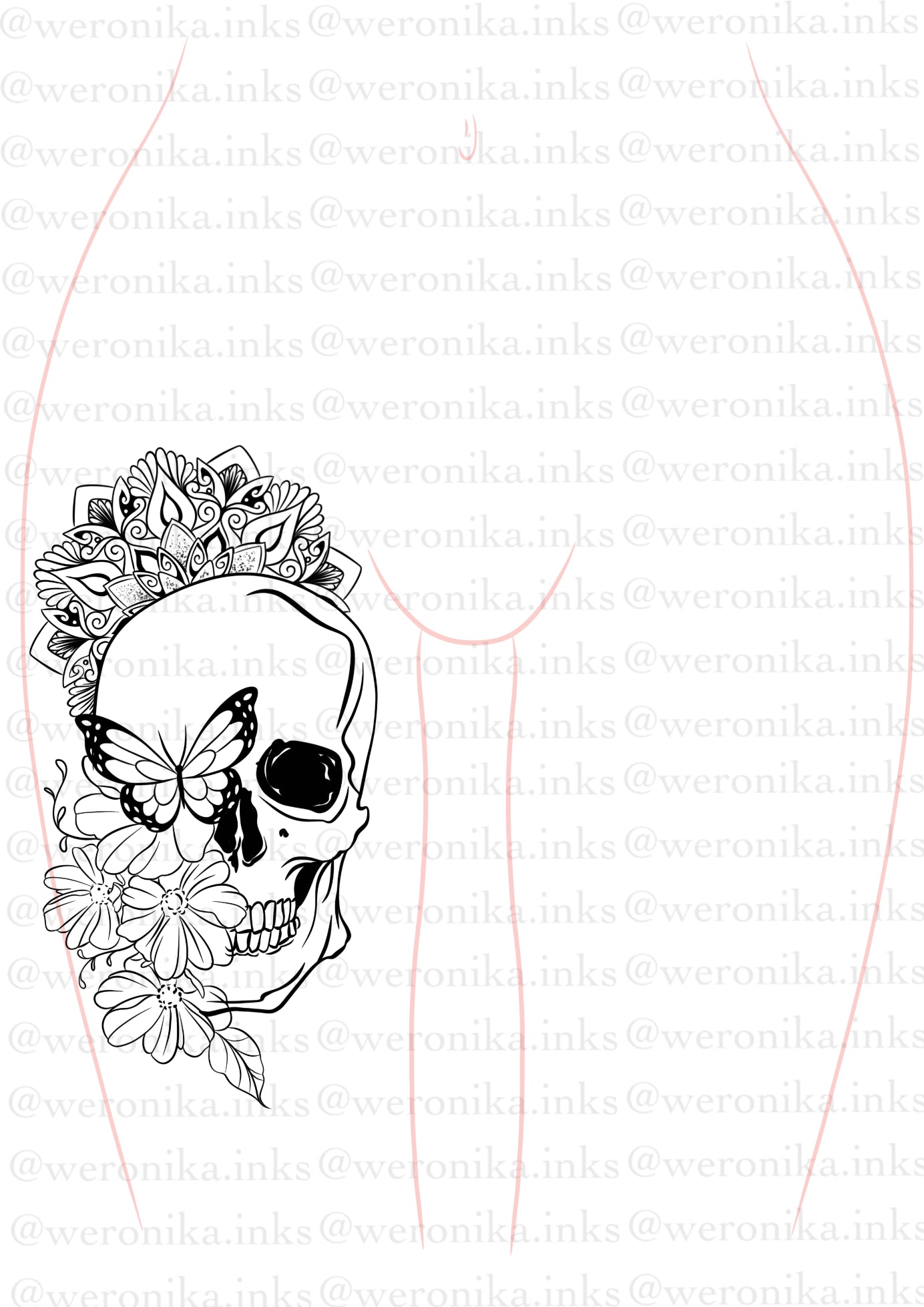 Skull & mandala thigh tattoo design