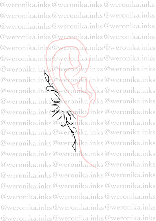 Behind The Ear Sun & Line Work Tattoo
