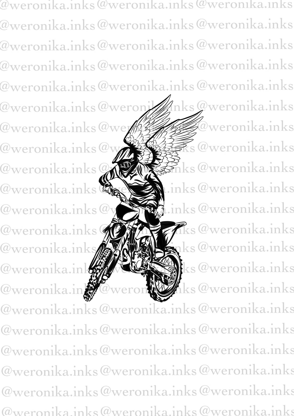 Motercross & Wings Patchwork Tattoo