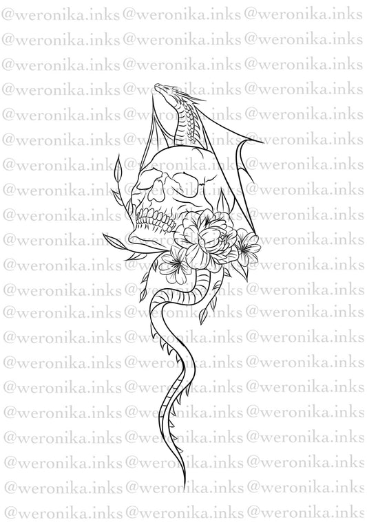 Dragon & Skull Floral Spine Design