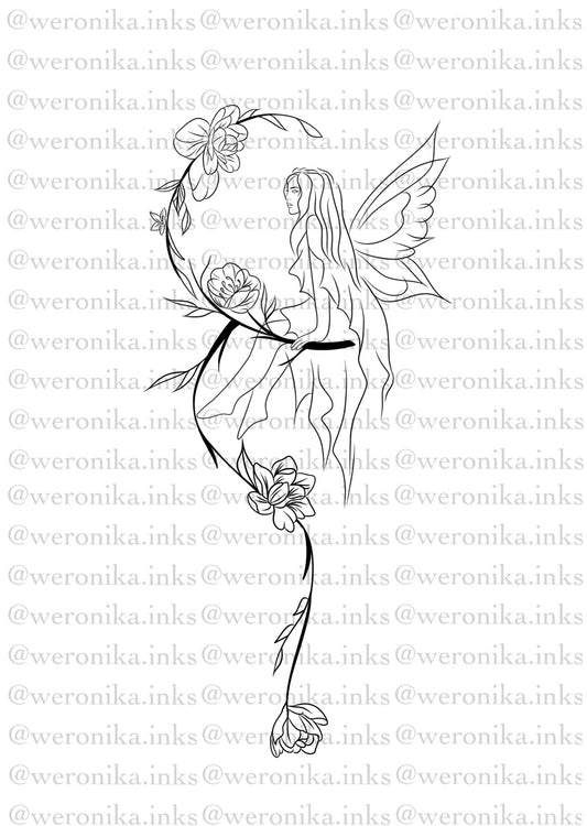 Floral Fairy Spine Tattoo