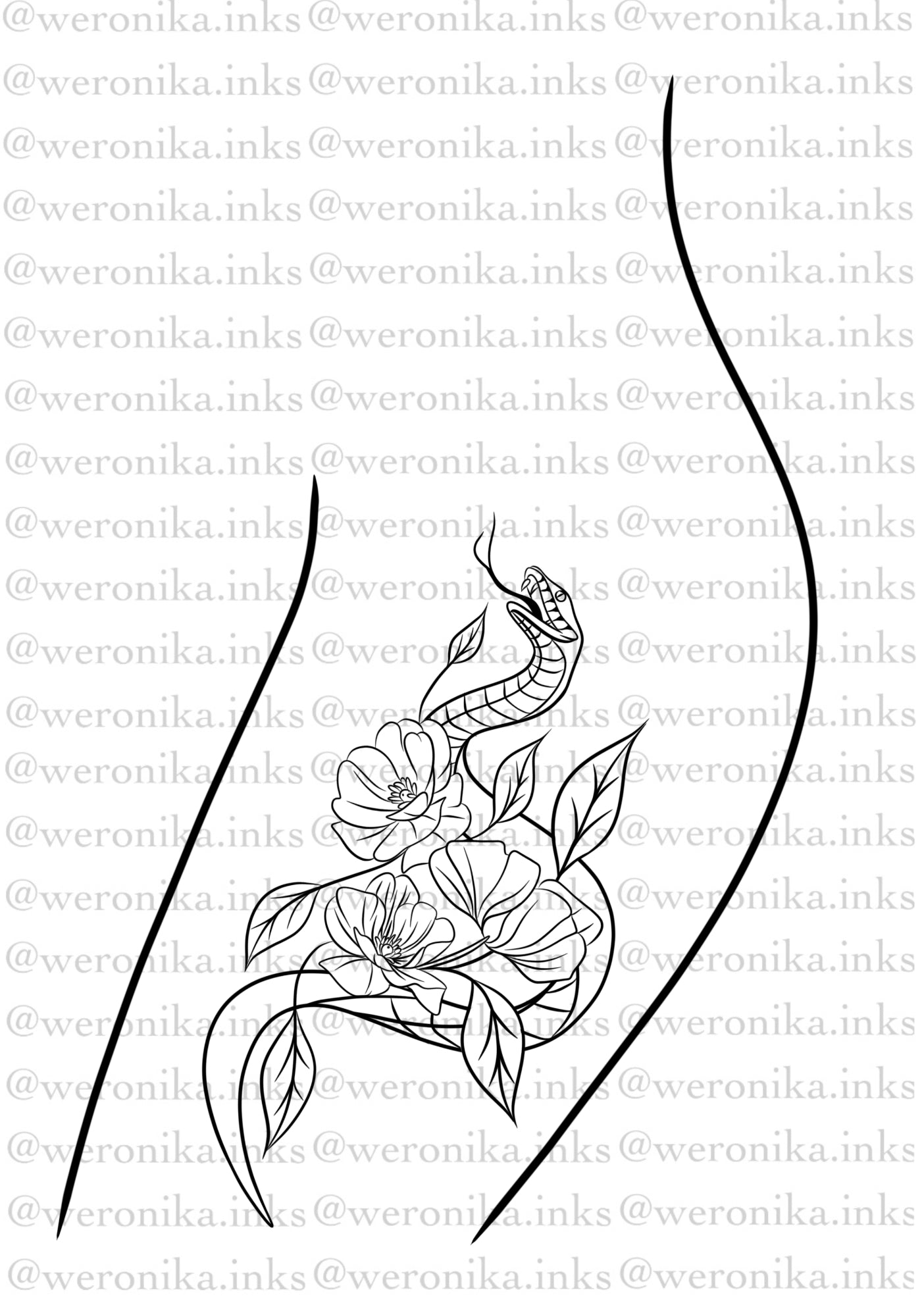 Floral Snake Thigh Tattoo