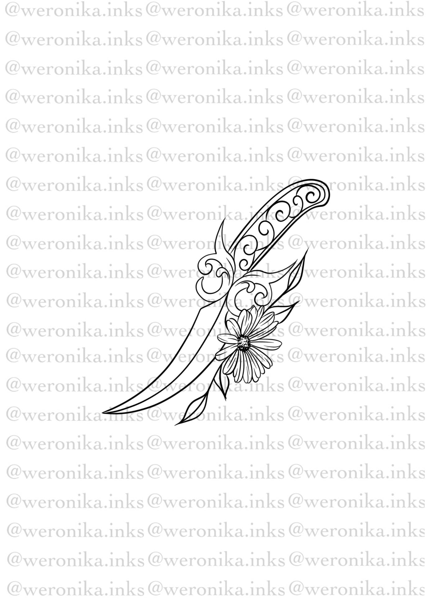 Floral Dagger Side Boob Tattoo
