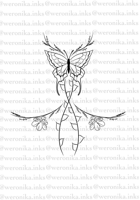 Floral Butterfly Sternum Tattoo