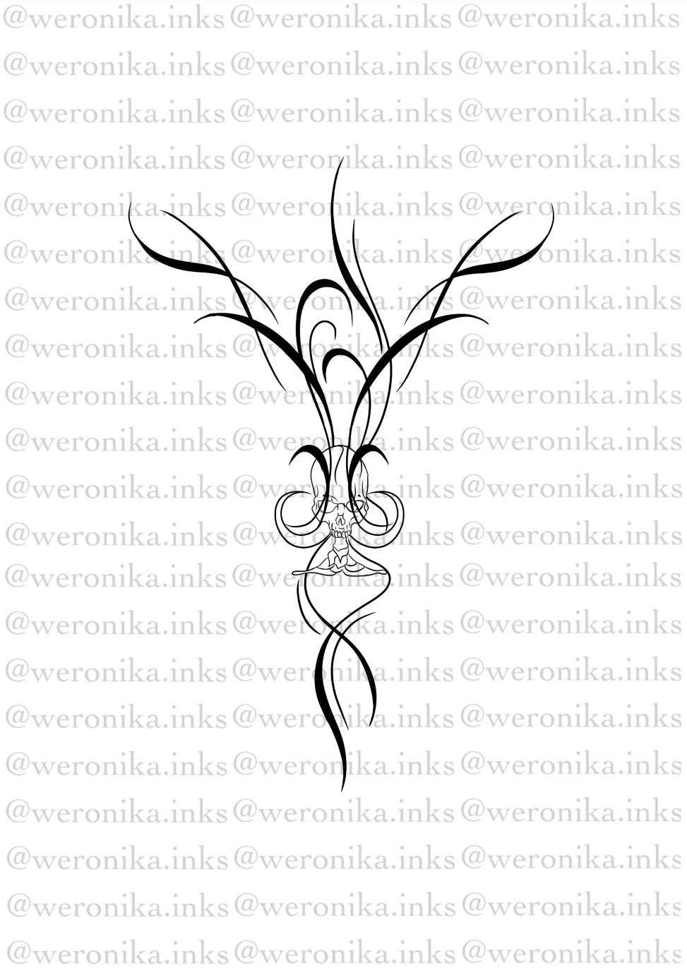 Skull & Line Work Sternum Tattoo