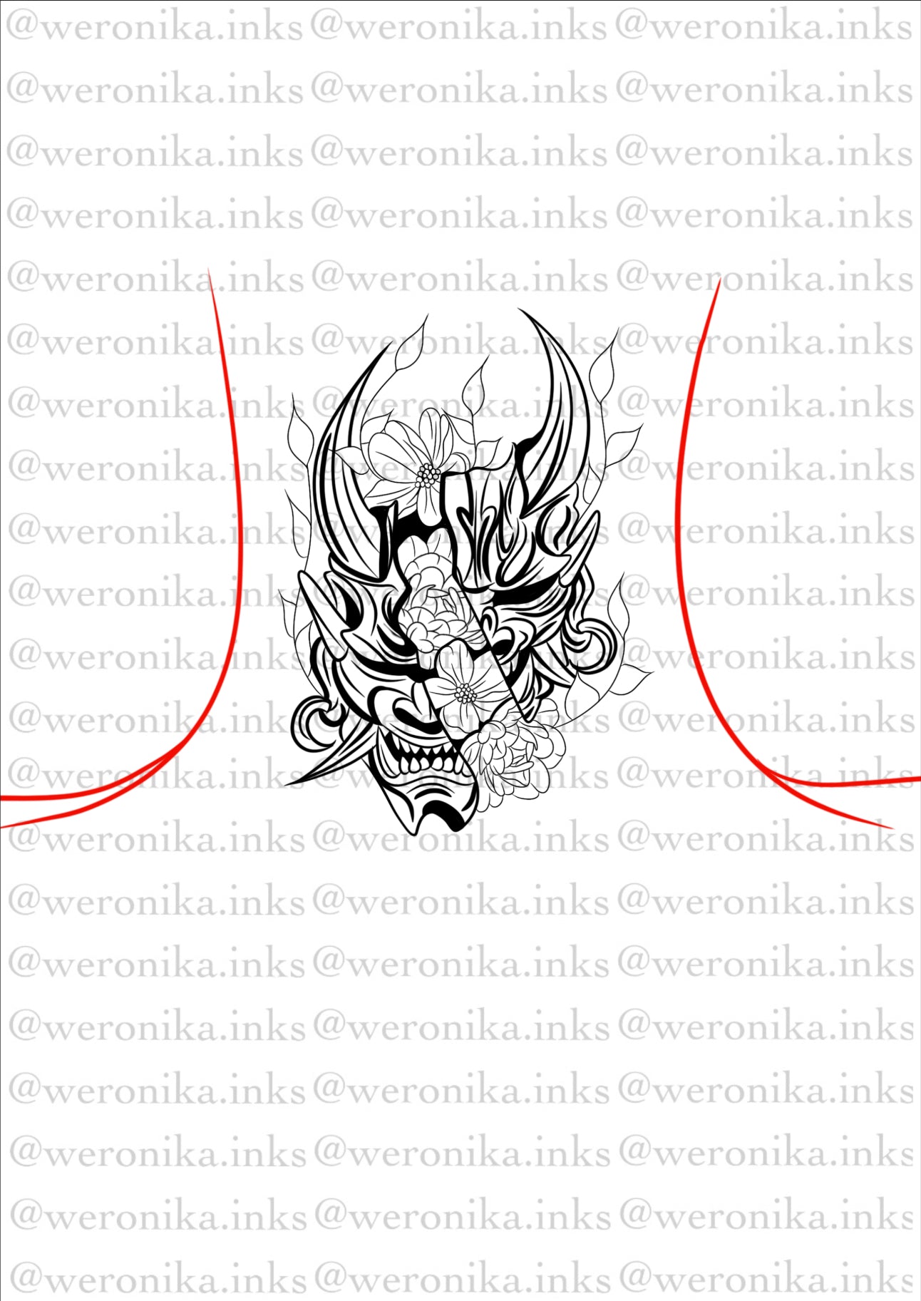 Fractured Japanese Mask Neck Tattoo