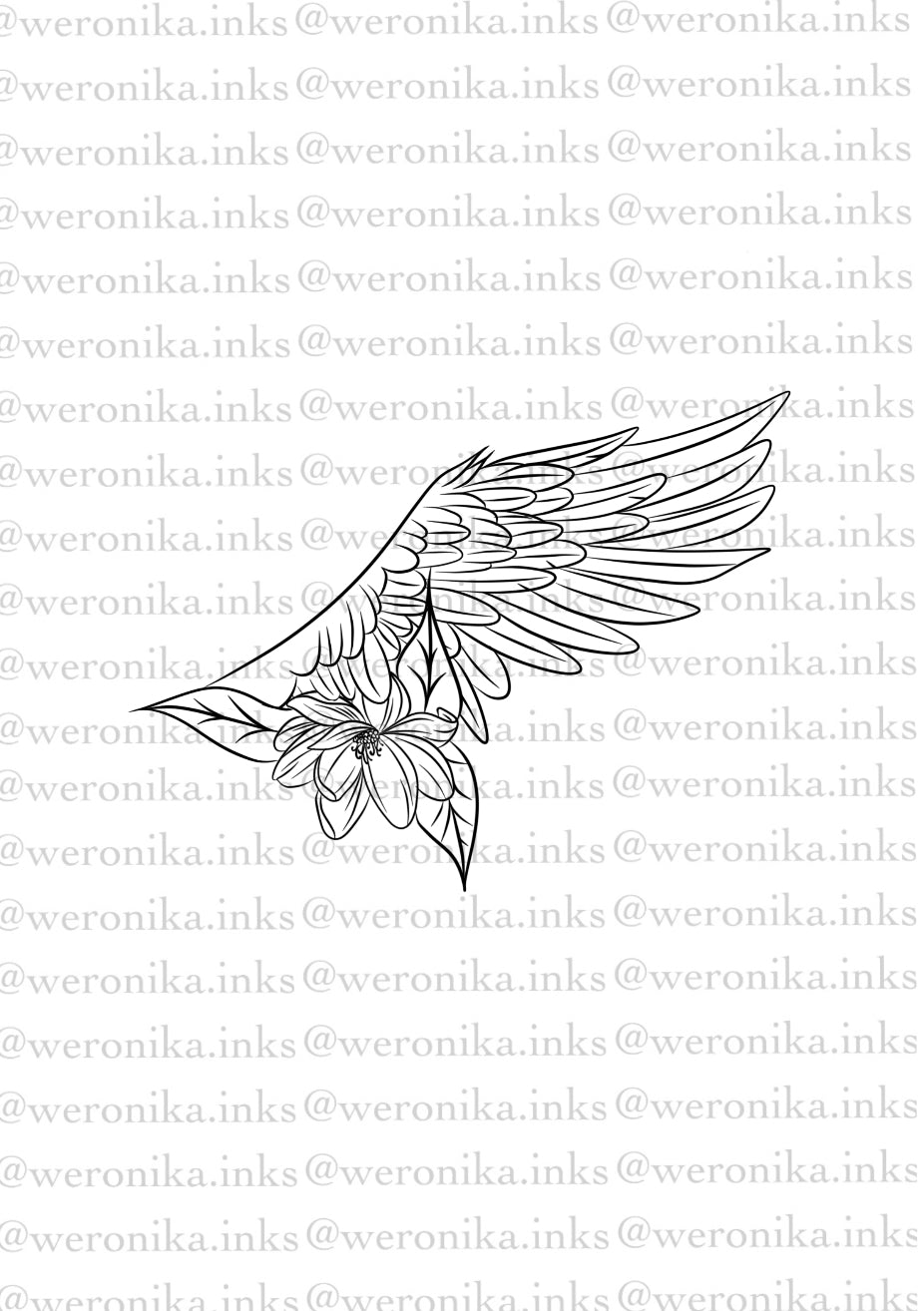 Side Boob Floral Wing Tattoo Idea