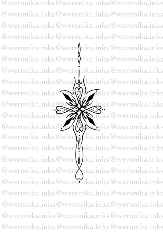 Sternum line work heart tattoo