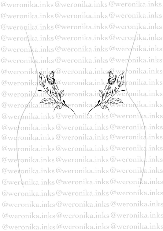 Leafs & Butterflies Lower Back Tattoo