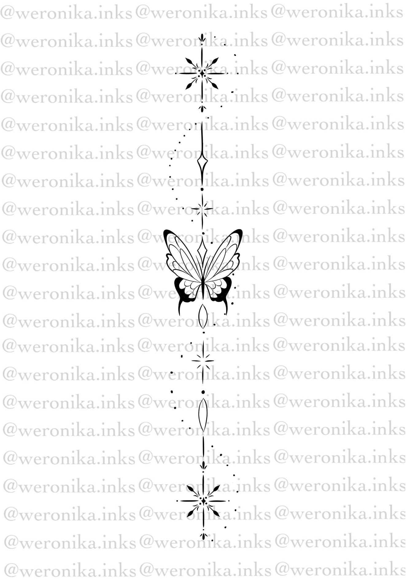 Butterfly & Line Work Spine Tattoo – Weronika.inkss