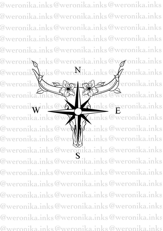 Bull Skull & Compass Tattoo