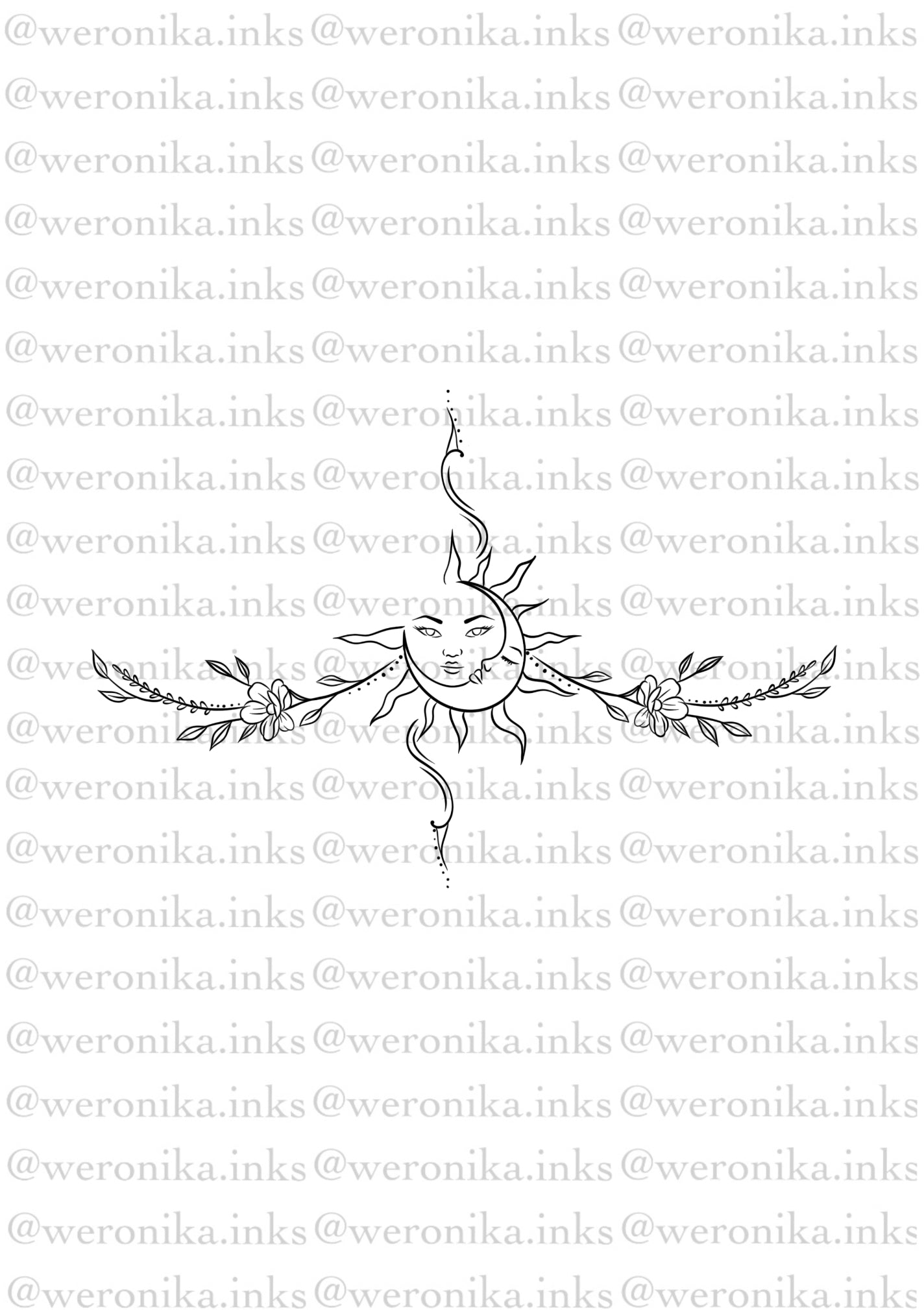 Sun & Moon Floral Under Boob Tattoo