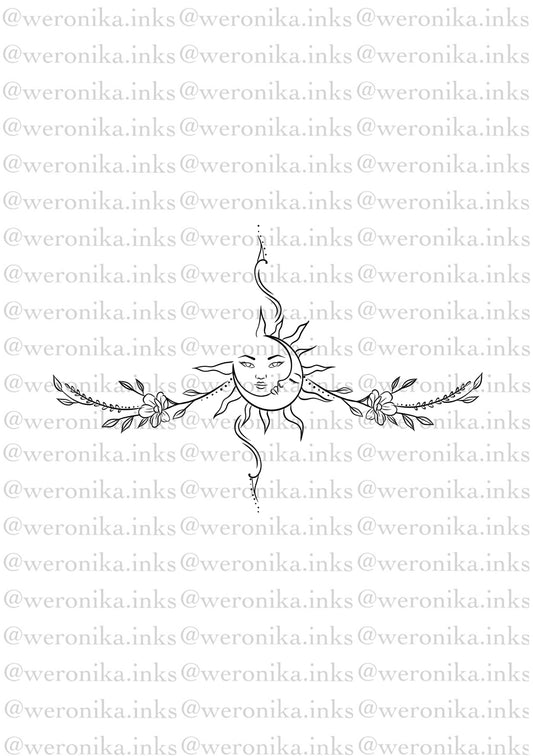 Sun & Moon Floral Under Boob Tattoo
