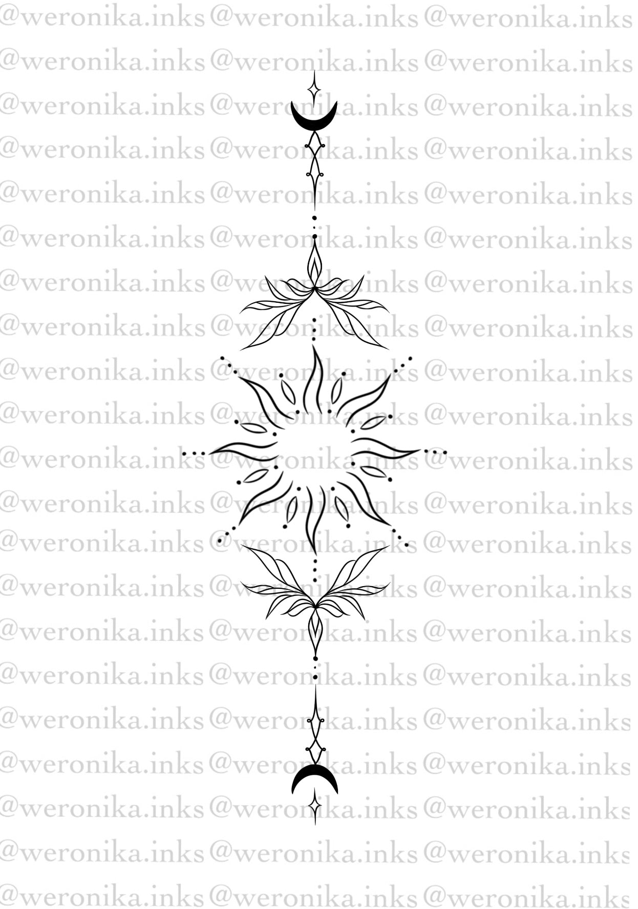 Sun & Line work Spine Tattoo