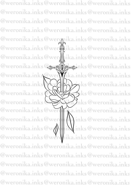 Sword with flower tattoo