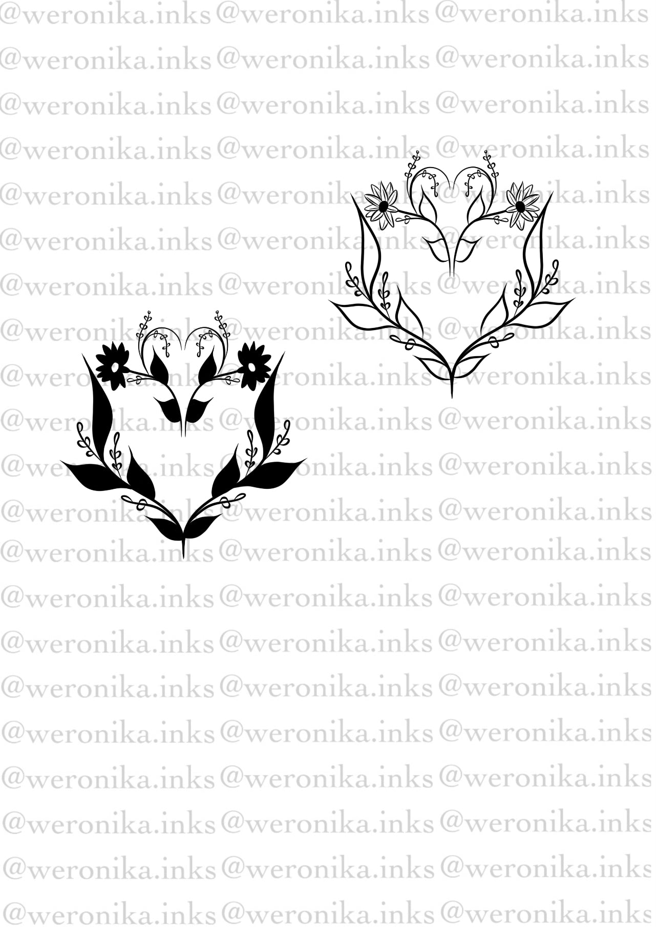 Matching floral heart tattoos