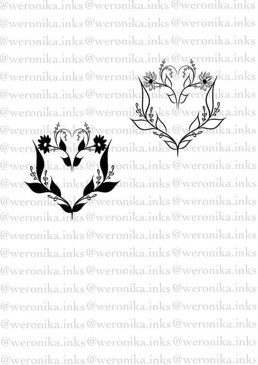 Matching floral heart tattoos