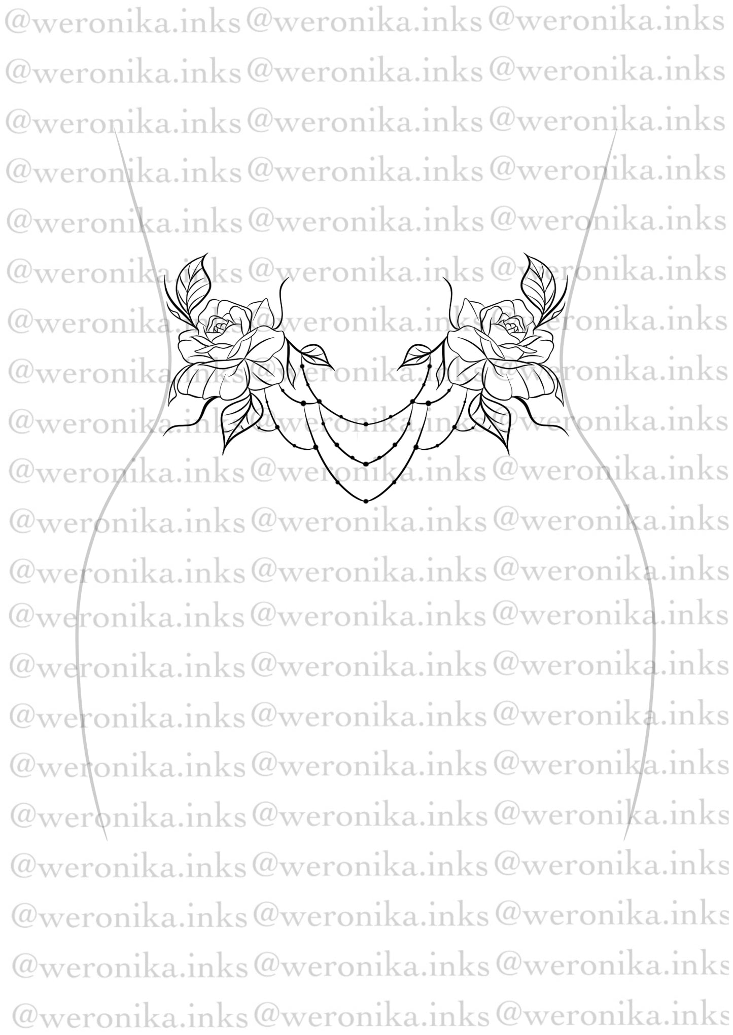 Roses & Line Work Lower Back Tattoo
