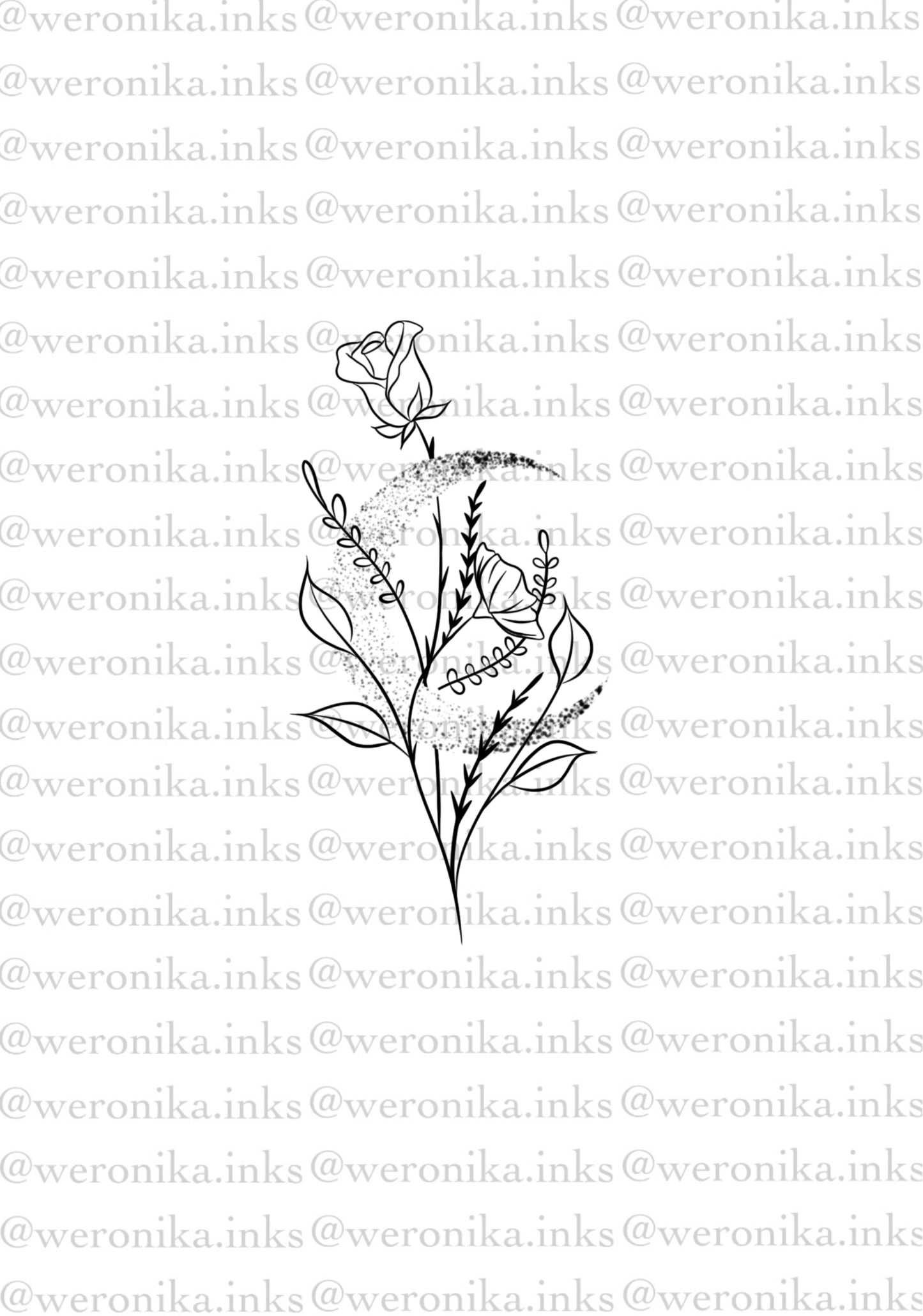 Moon & Floral Patchwork Tattoo