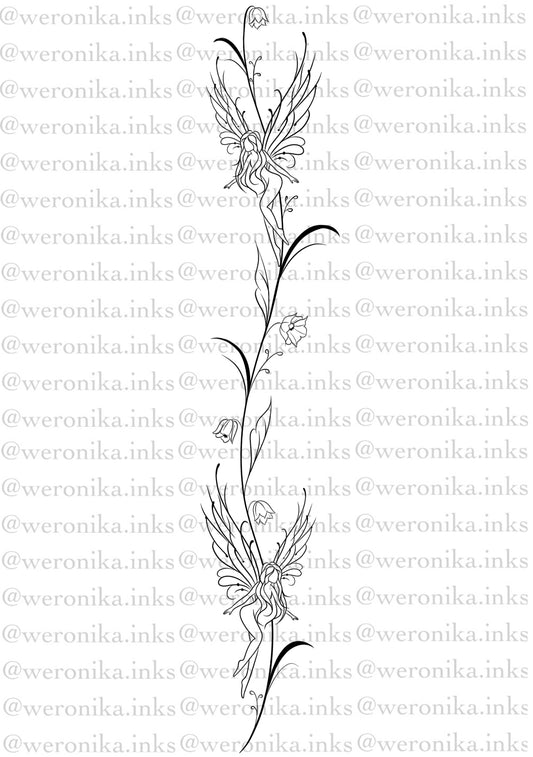 Fairies & Floral Spine Tattoo