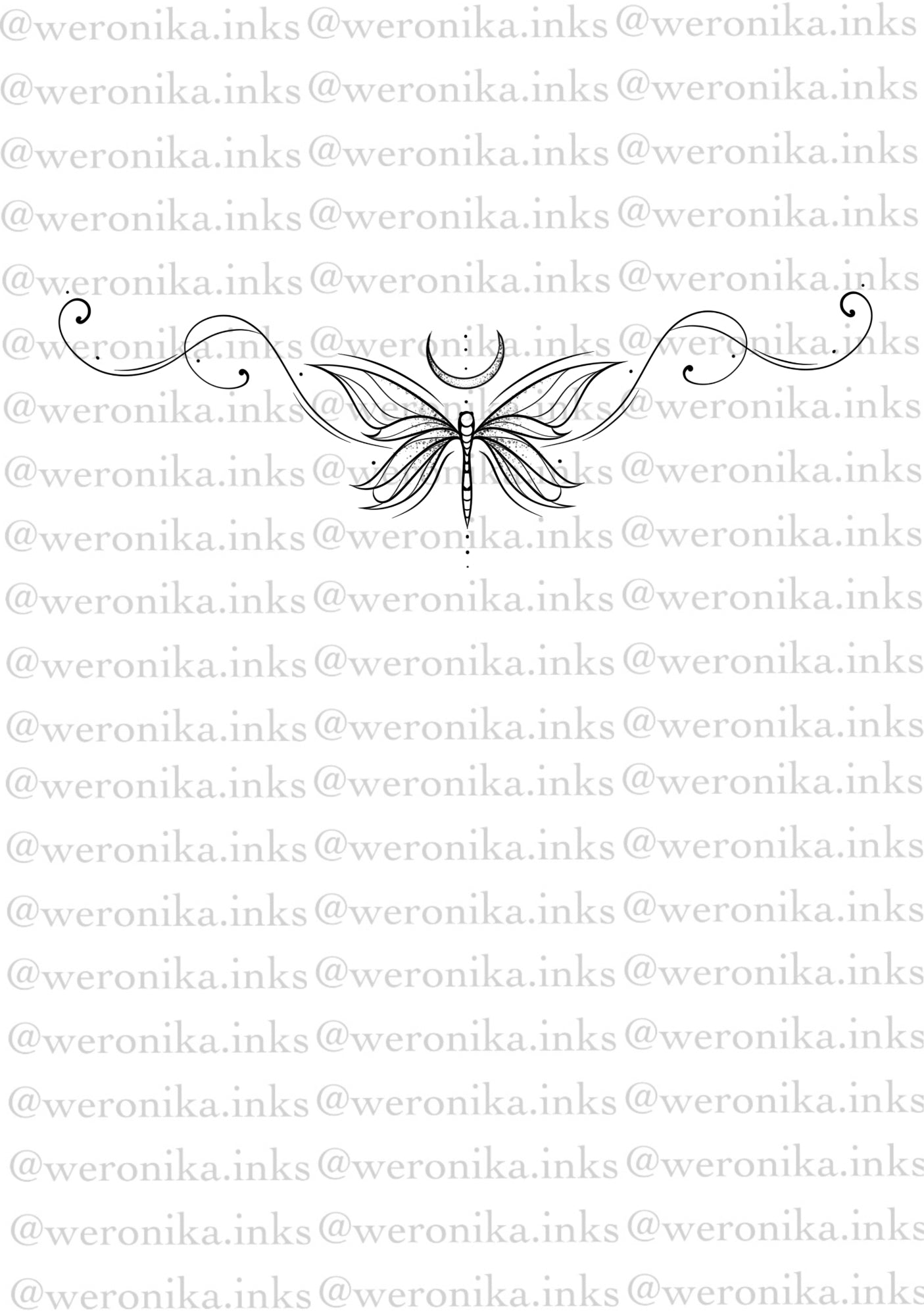 Dragon Fly & Line Work Tramp Stamp Tattoo
