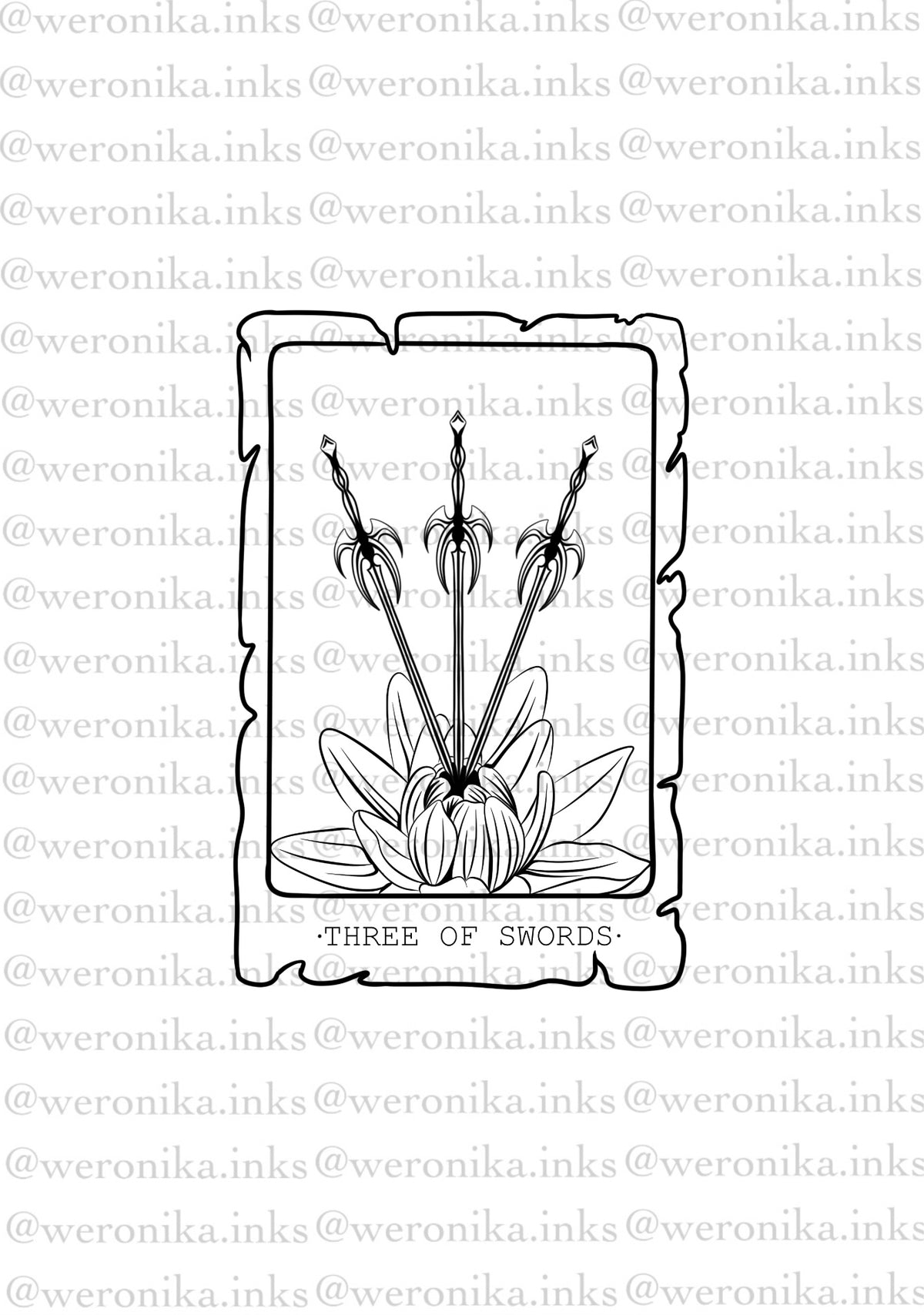 Three Of Swords, Tarot Card Patchwork Tattoo