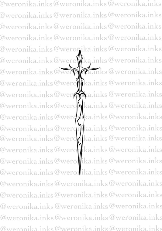 555 Sword Angel Number Patchwork Tattoo