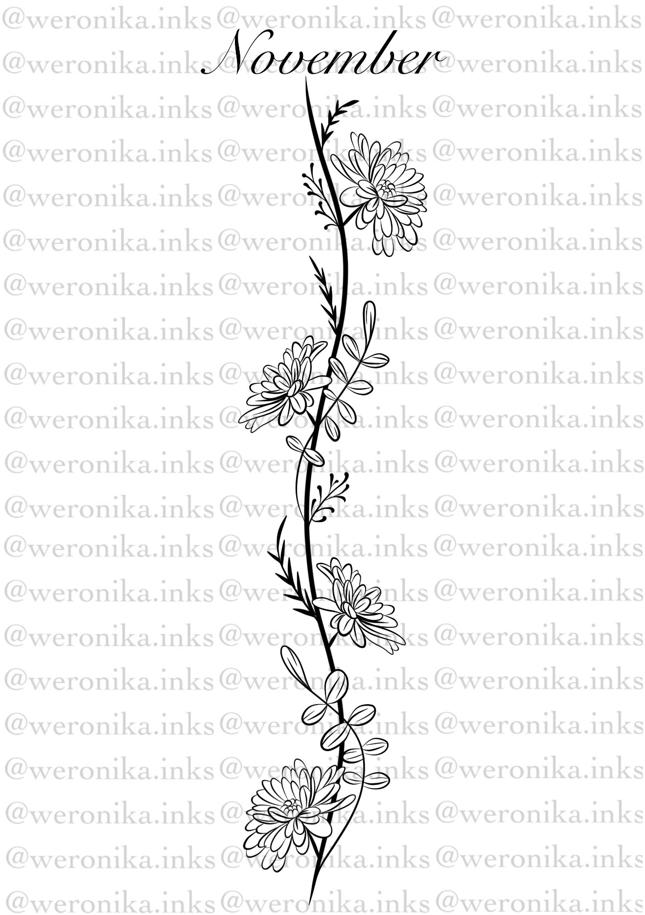 November, Birth Month Flower Spine Tattoo