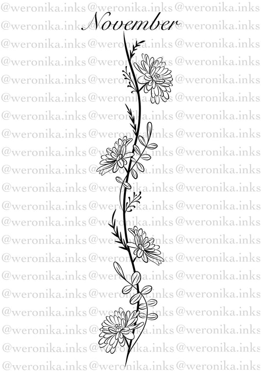 November, Birth Month Flower Spine Tattoo