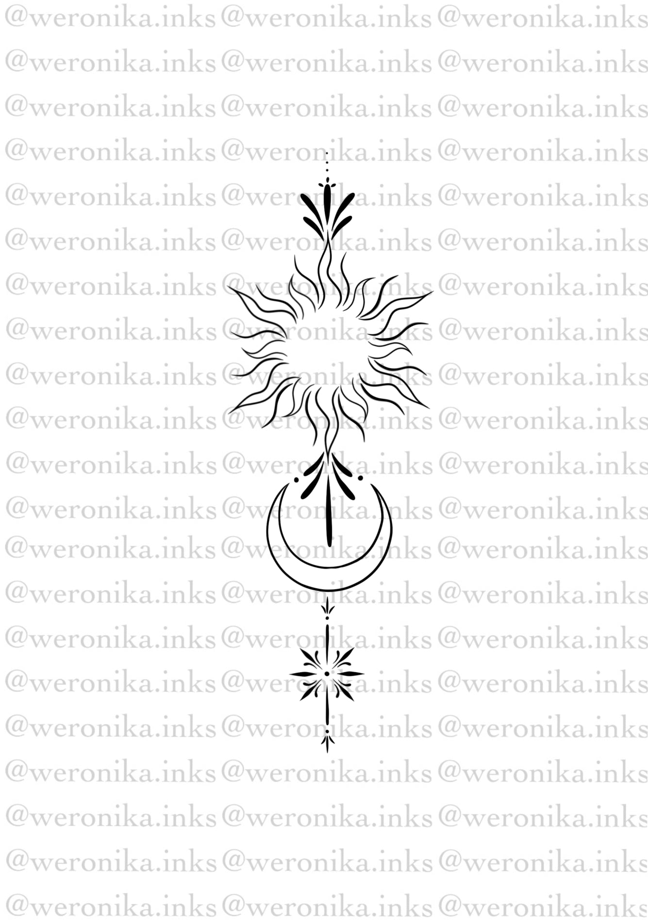 Sternum, sun & moon line work tattoo