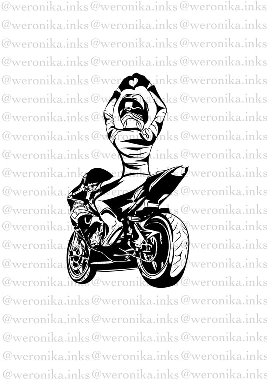 Girl on motorbike tattoo