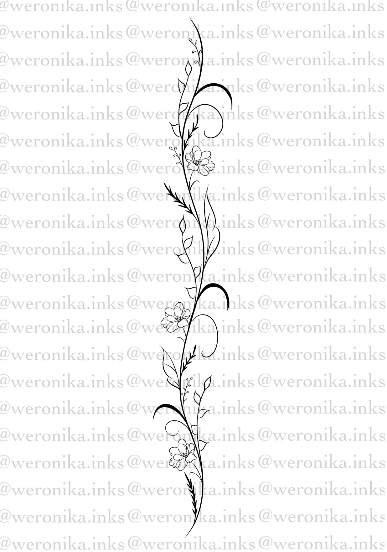 Floral & Line Work Spine Tattoo