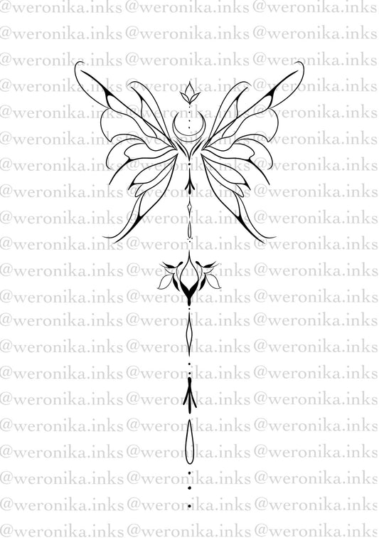 Line work & Butterfly Spine Tattoo