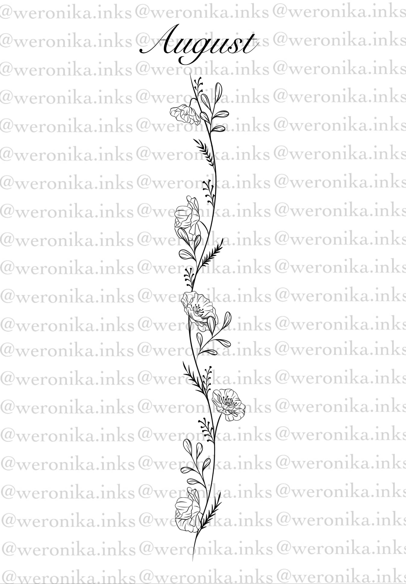 August, Birth Month Flowers Spine Tattoo