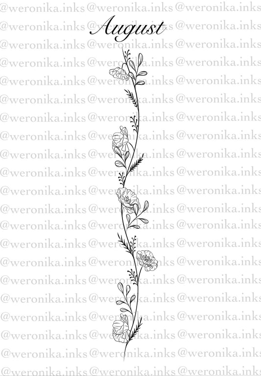 August, Birth Month Flowers Spine Tattoo