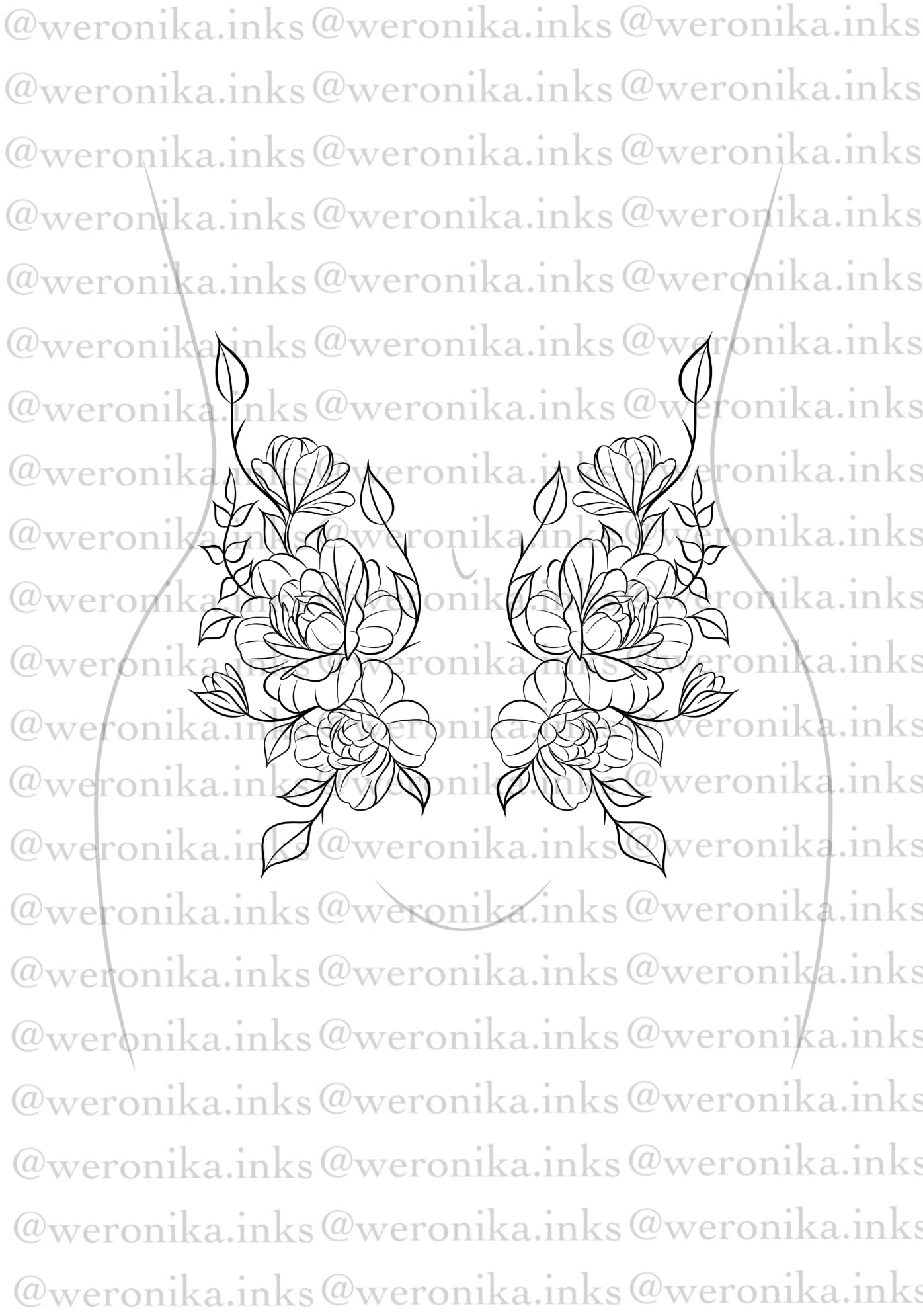Peonies Stomach Tattoo