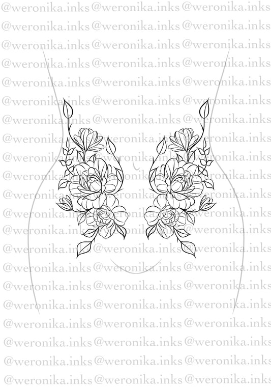 Peonies Stomach Tattoo