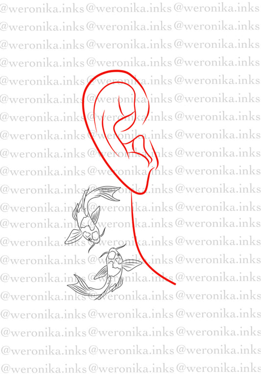Behind The Ear Koi Fish Tattoo