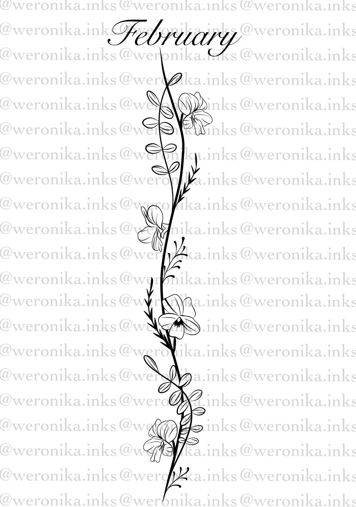 February, Birth Month Flower Spine Tattoo
