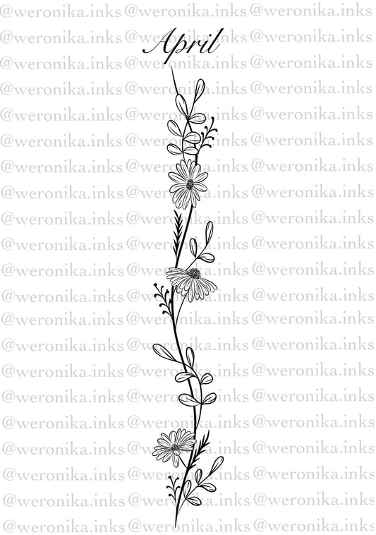April, Birth Month Flowers Spine Tattoo