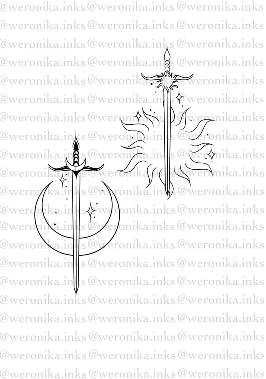 Matching Sun & Moon Sword Tattoos