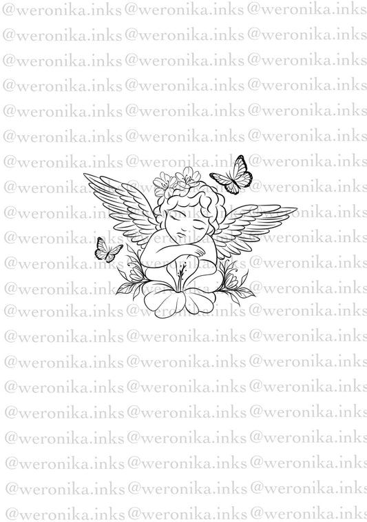 Floral Angel Patchwork Tattoo Design