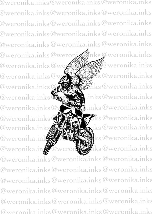 Motercross & Wings Patchwork Tattoo