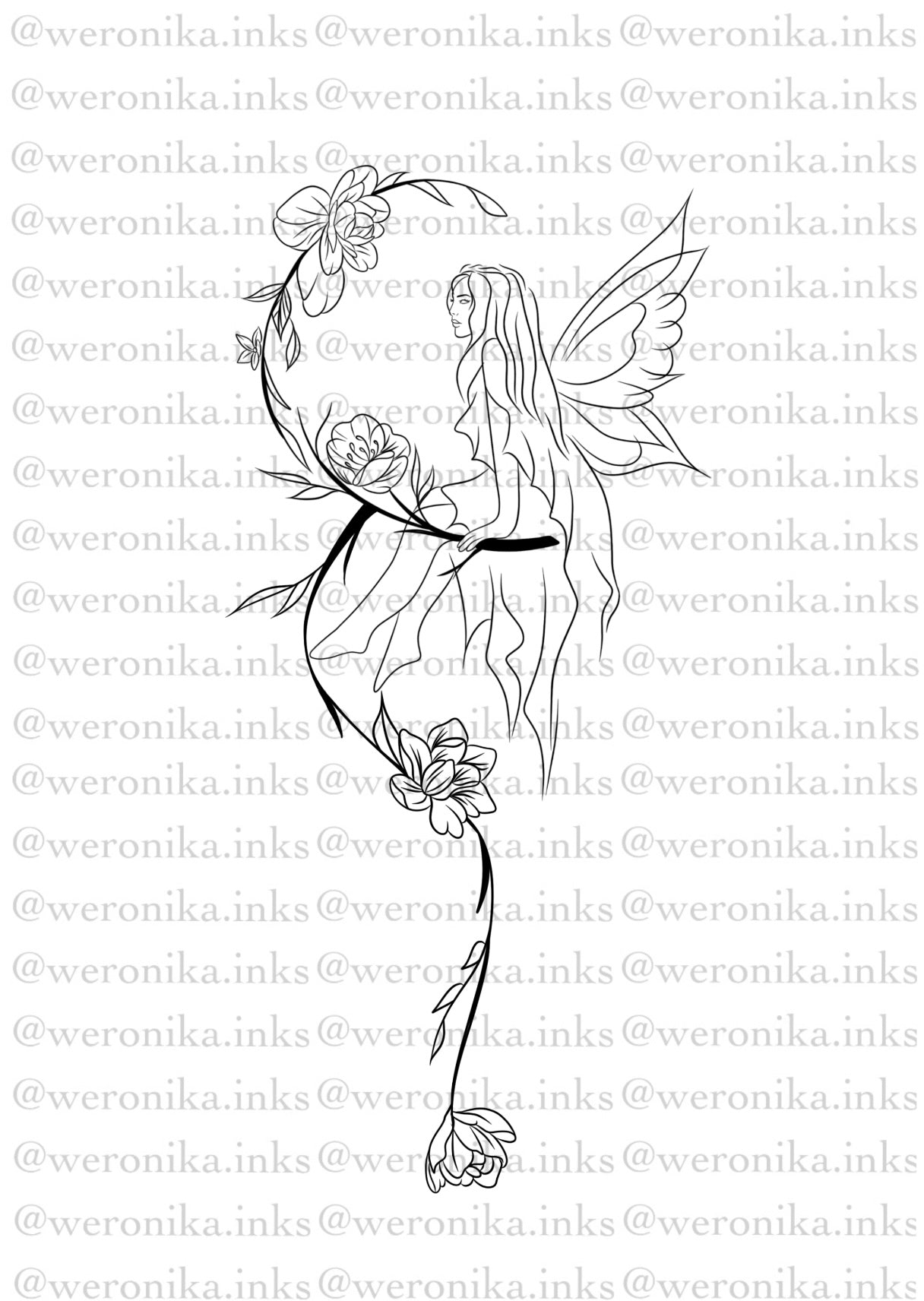 Floral Fairy Spine Tattoo