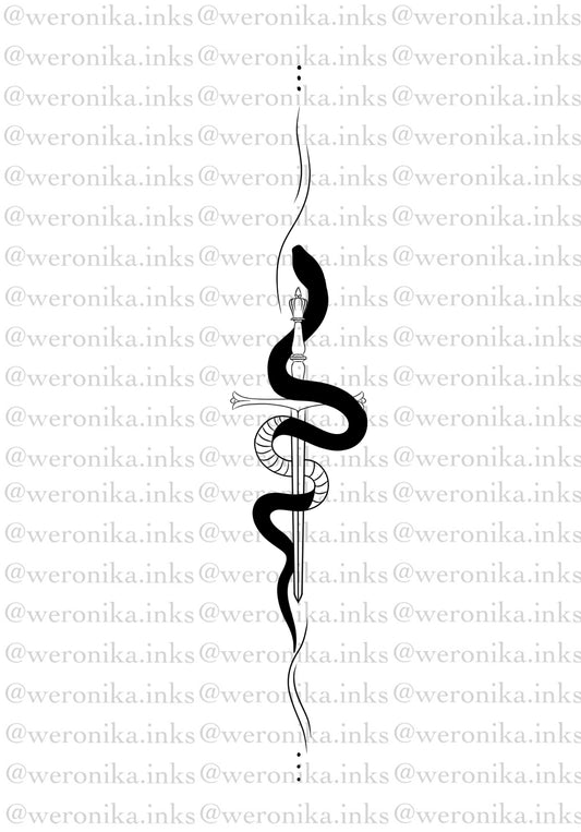 Snake & Dagger Spine Tattoo