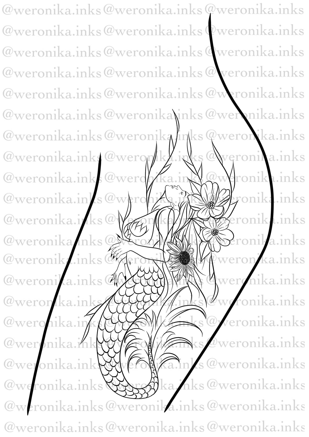 Mermaid Floral Thigh Tattoo