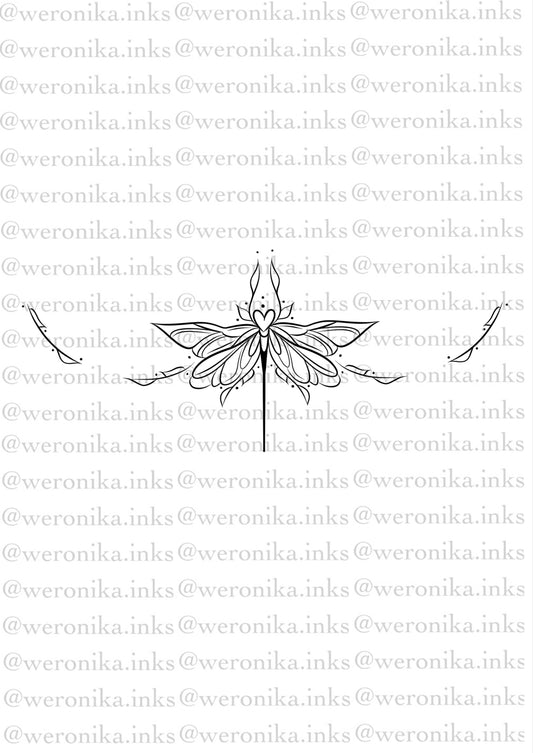 Dragonfly Line Work Under Boob Tattoo
