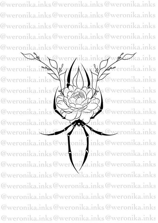 Floral Spider Sternum Tattoo
