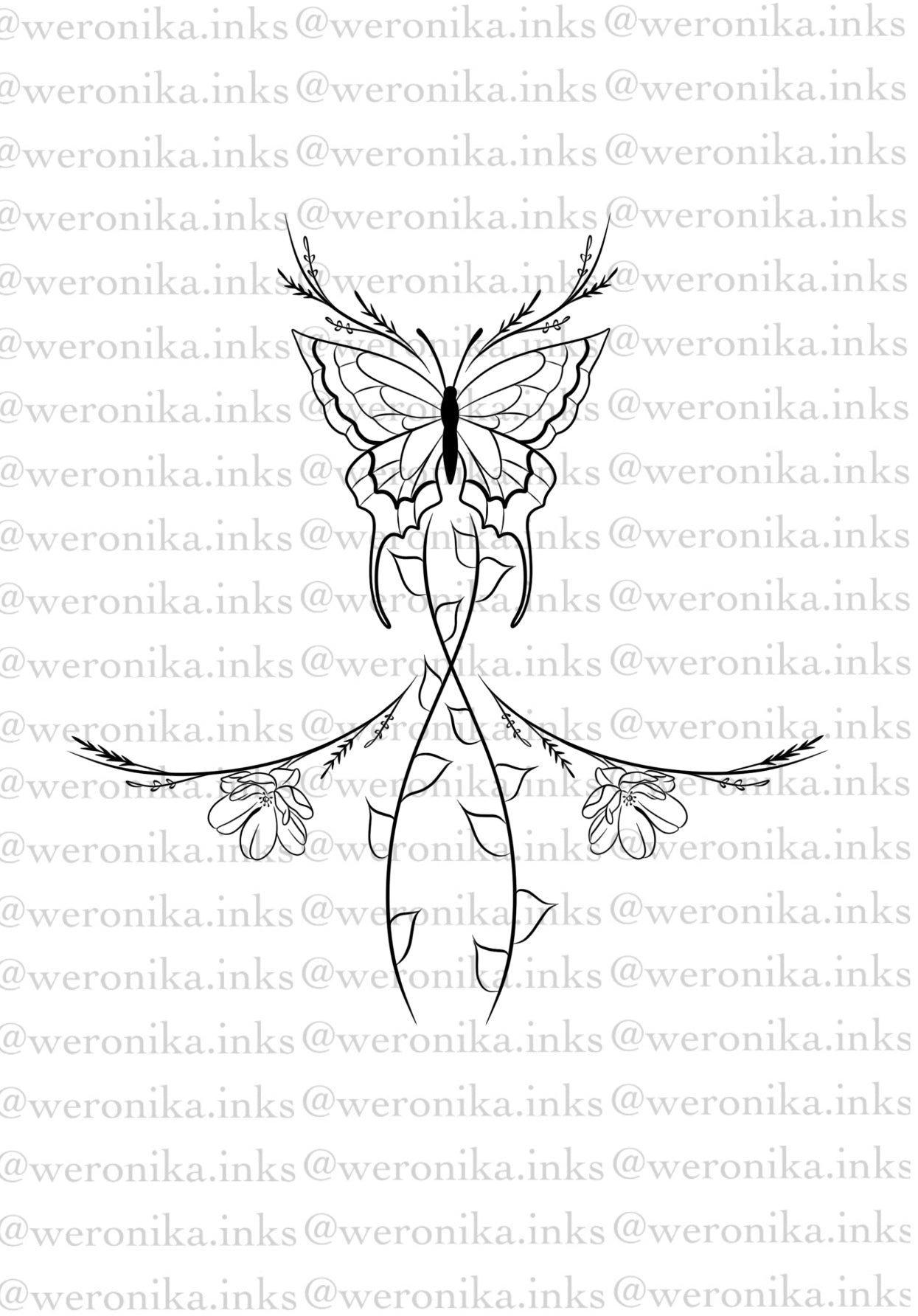 Floral Butterfly Sternum Tattoo
