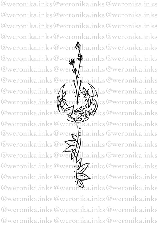 Floral Linework Sternum Tattoo